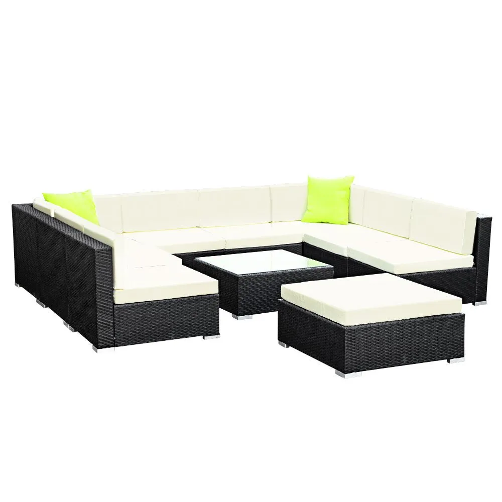 10-Piece Outdoor Sofa Set Wicker Couch Lounge Setting 9 Seater