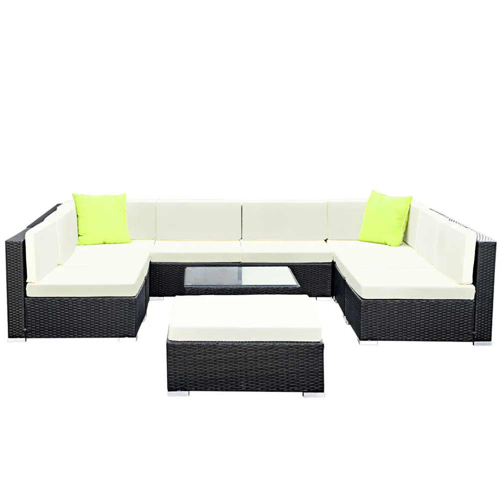 10-Piece Outdoor Sofa Set Wicker Couch Lounge Setting 9 Seater