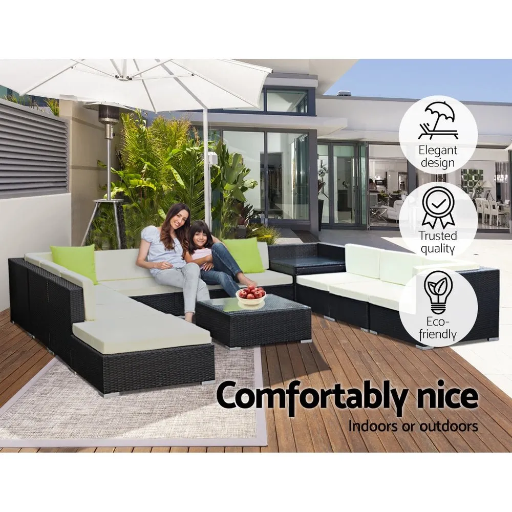 12 Piece Wicker Outdoor Lounge with Storage Cover - Beige