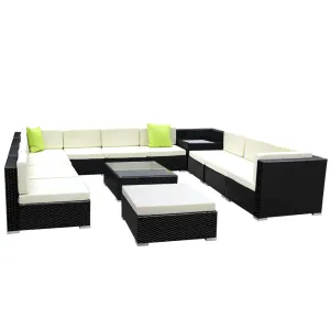 13 Piece Wicker Outdoor Lounge with Storage Cover - Beige