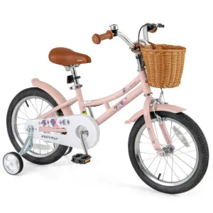 16 Inch Kids Bike Retro Bicycle with Adjustable Height and Basket for Ages 4-7 Years Old-16 inches