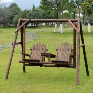 198Lx135Wx170H Cm. Pine Fir Wood Swing Chair - Carbonized Color