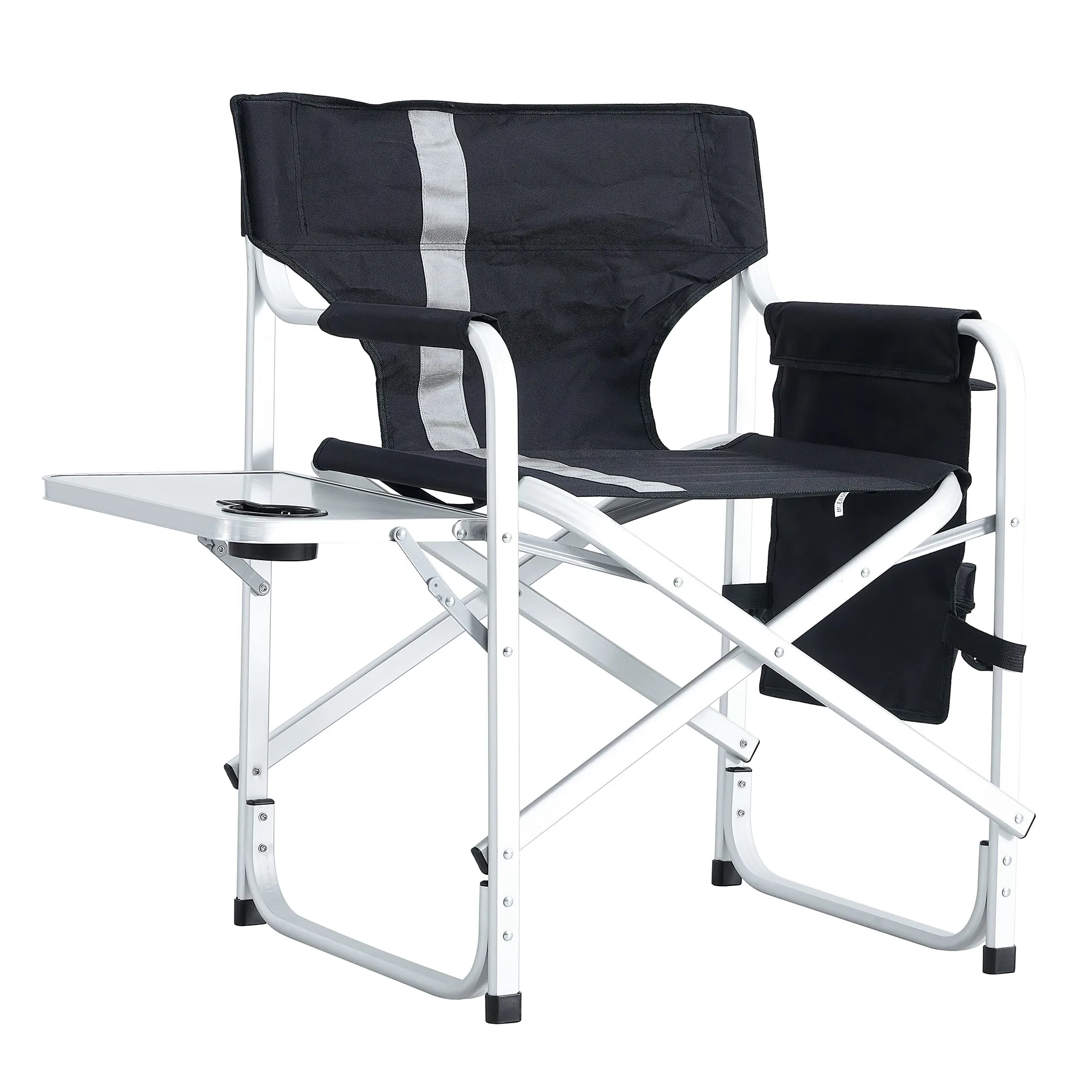 1pc Padded Folding Outdoor Chair with Side Table and Storage Pockets