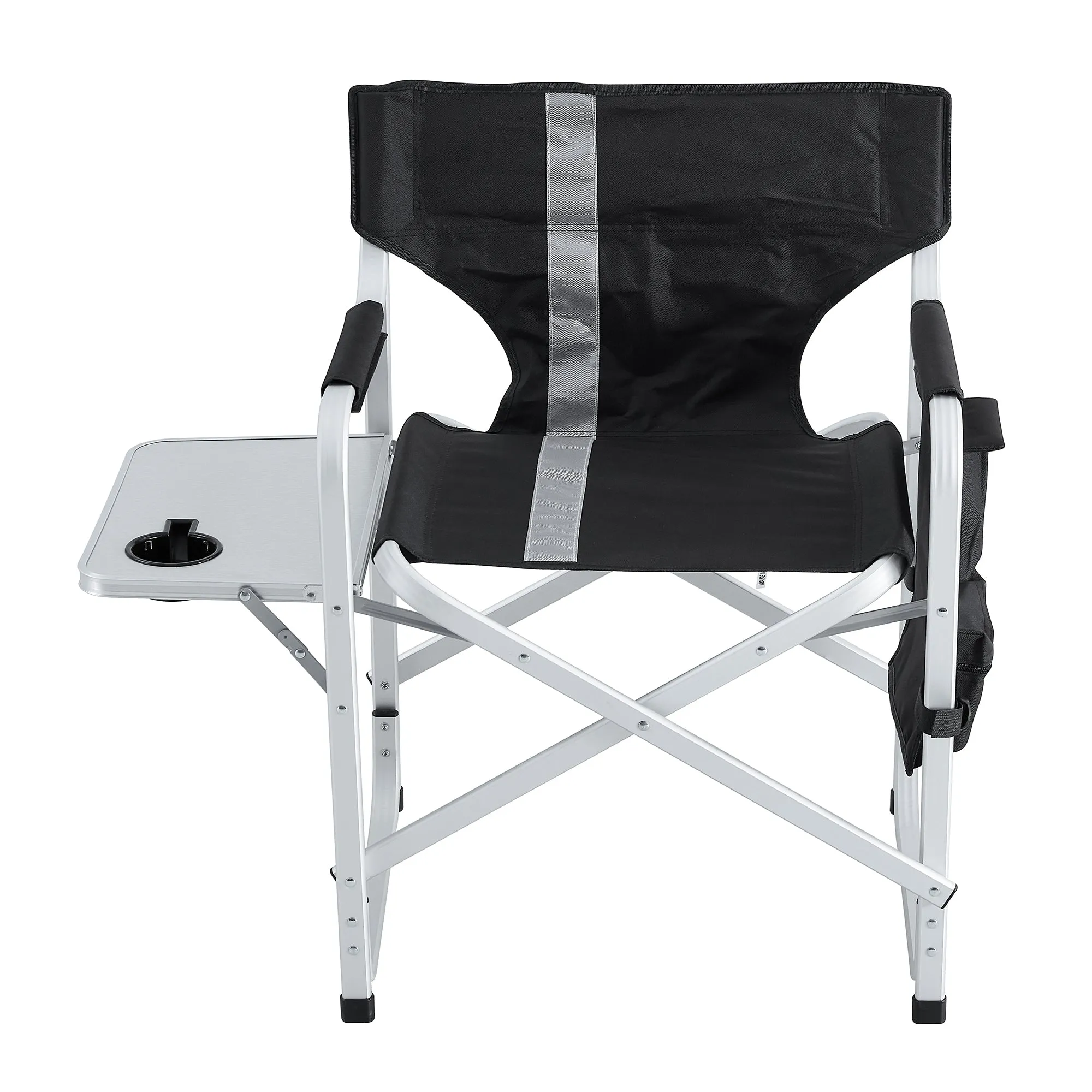 1pc Padded Folding Outdoor Chair with Side Table and Storage Pockets