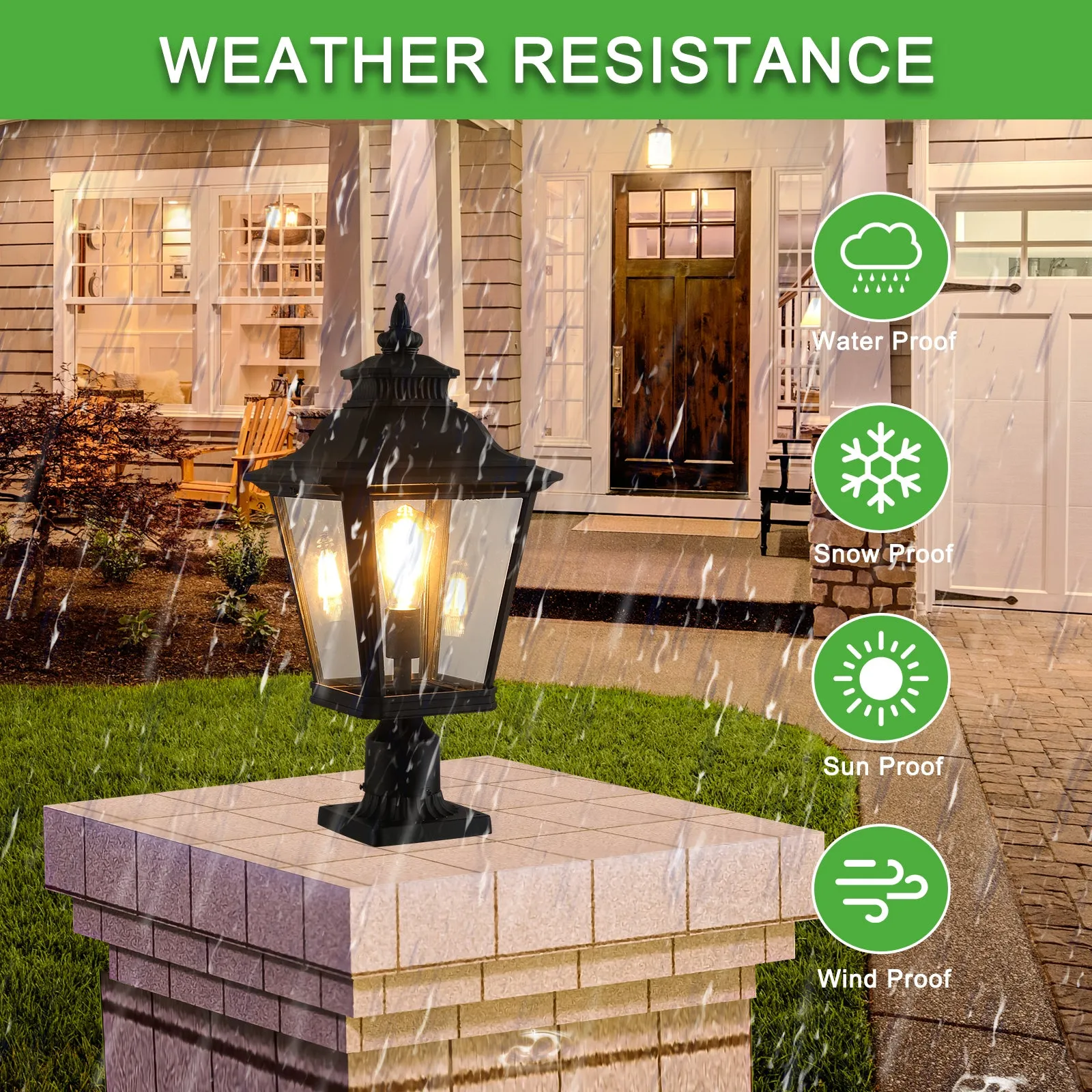 2 Pack Outdoor Glass Pillar Light Vintage Light Garden Path Light Outdoor Lighting