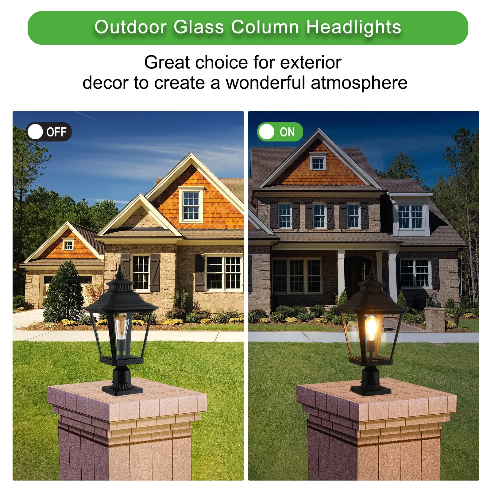 2 Pack Outdoor Glass Pillar Light Vintage Light Garden Path Light Outdoor Lighting