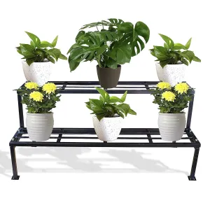 2 Step Stand for Multiple Plants and Pots Stand, Indoor Shelf Holder Rack, Gardening Stand,Indoor Outdoor (Black)