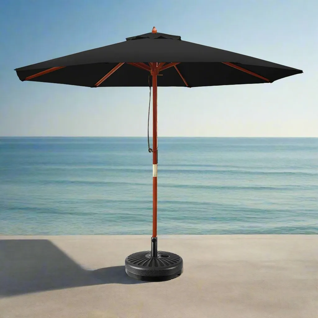 2.7m Mililani Outdoor Umbrella Pole Garden Stand Deck with Base - Black