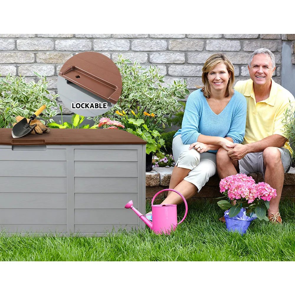 290L Outdoor Storage Box - Brown and Grey