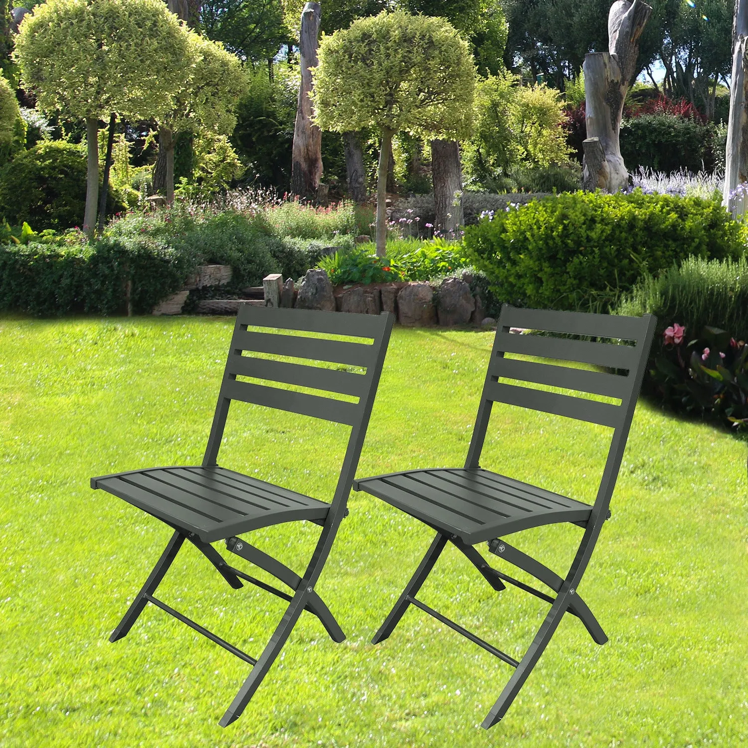 2PCS Outdoor/Indoor Aluminum Folding Patio Dining Chairs -Grey