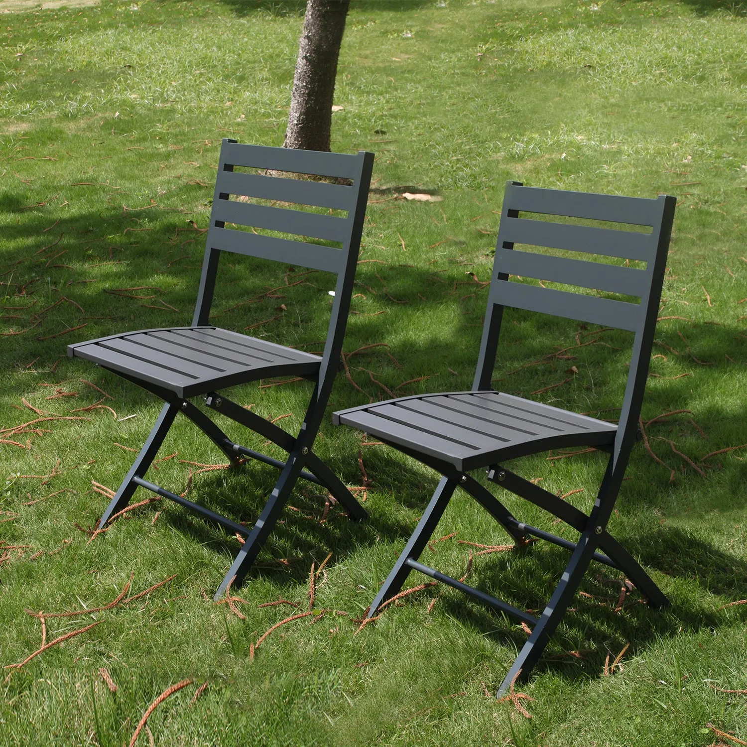 2PCS Outdoor/Indoor Aluminum Folding Patio Dining Chairs -Grey