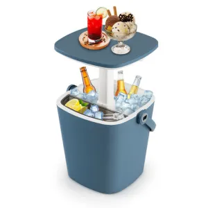 3-in-1 Portable Cooler Bar Table with Bottle Opener and Lift Top Lid for Camping Poolside-Blue