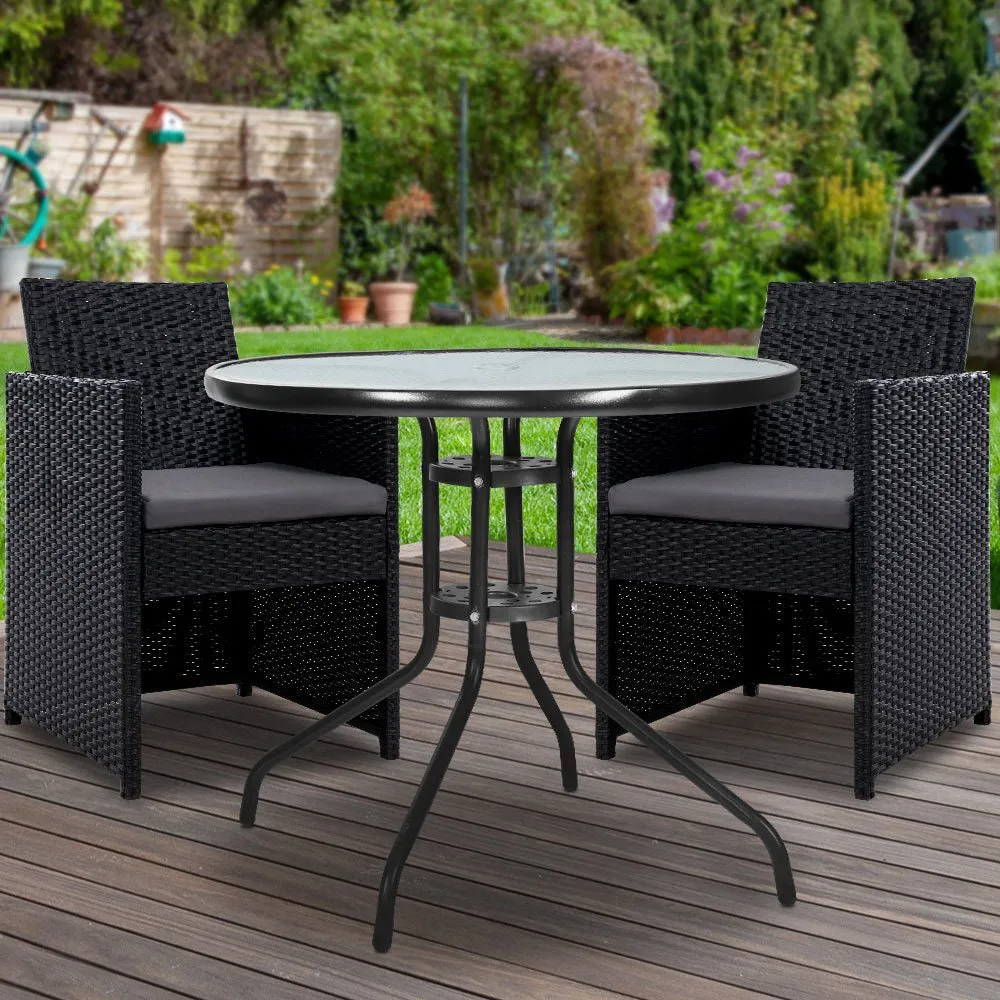 3PC Bistro Set Outdoor Furniture Rattan Table Chairs Cushion Patio Garden Hugo