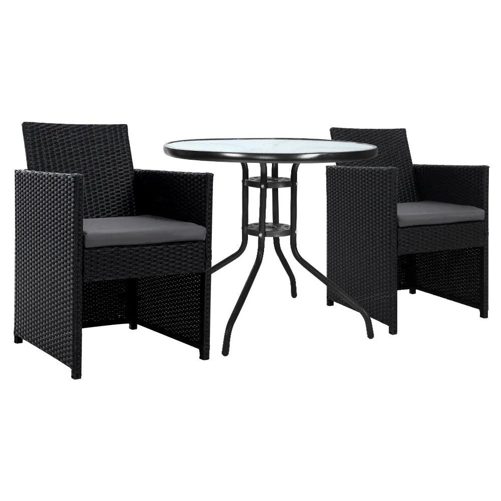 3PC Bistro Set Outdoor Furniture Rattan Table Chairs Cushion Patio Garden Hugo