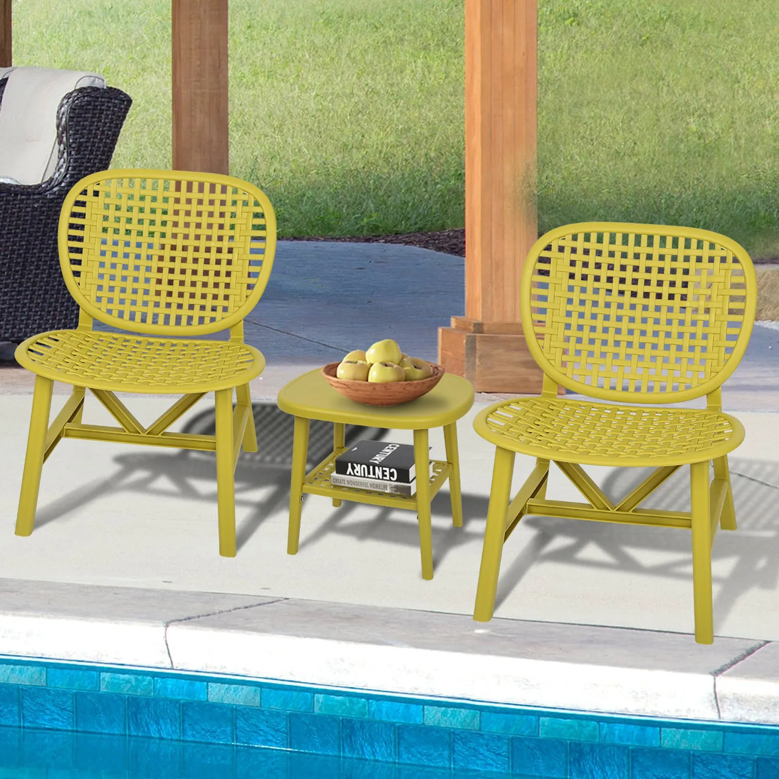 3pcs Hollow Design Patio Table Chair Set for Balcony Garden