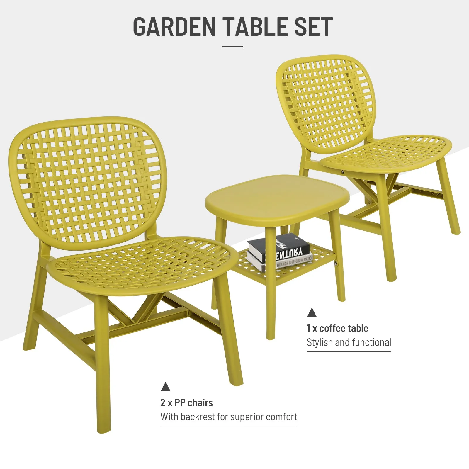 3pcs Hollow Design Patio Table Chair Set for Balcony Garden