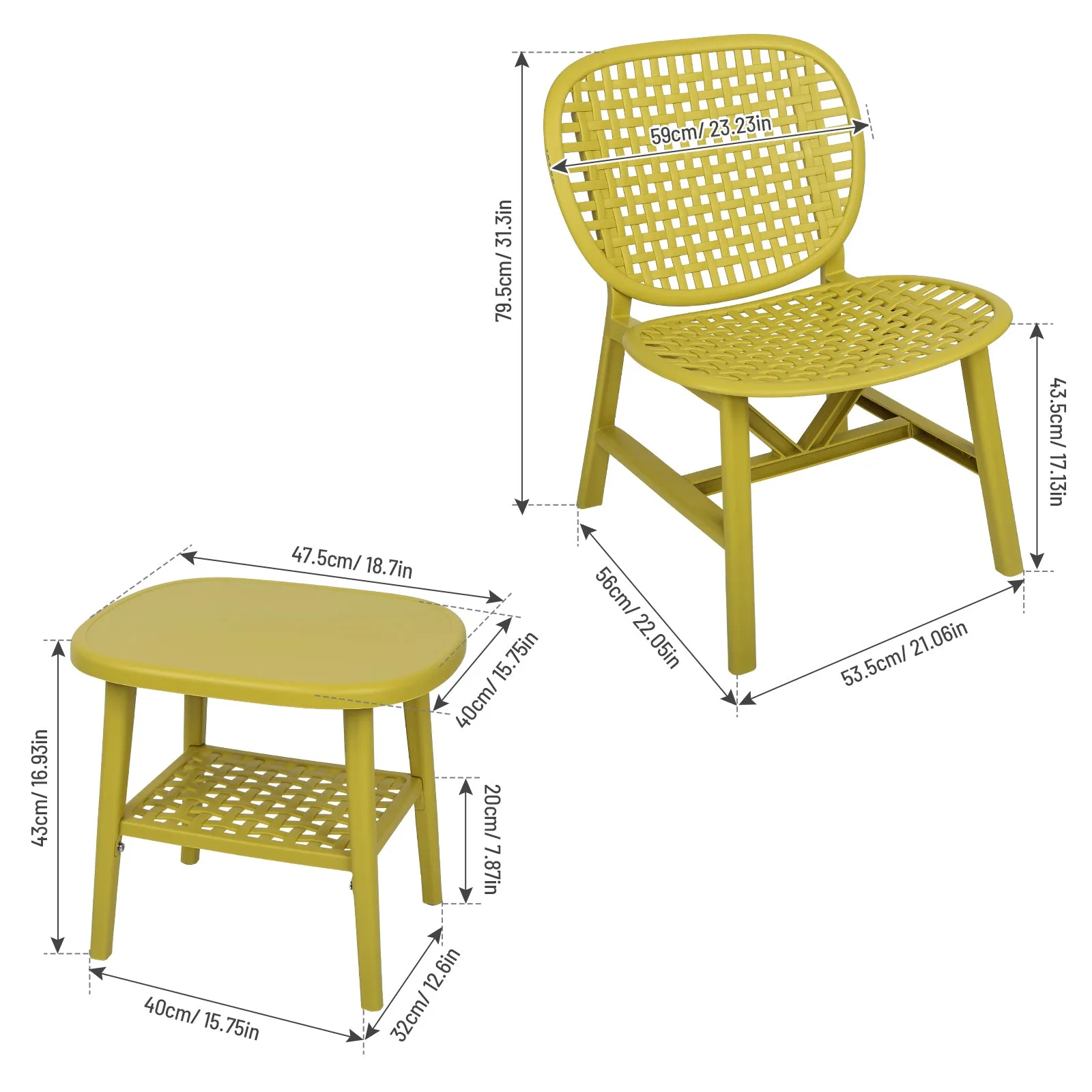 3pcs Hollow Design Patio Table Chair Set for Balcony Garden