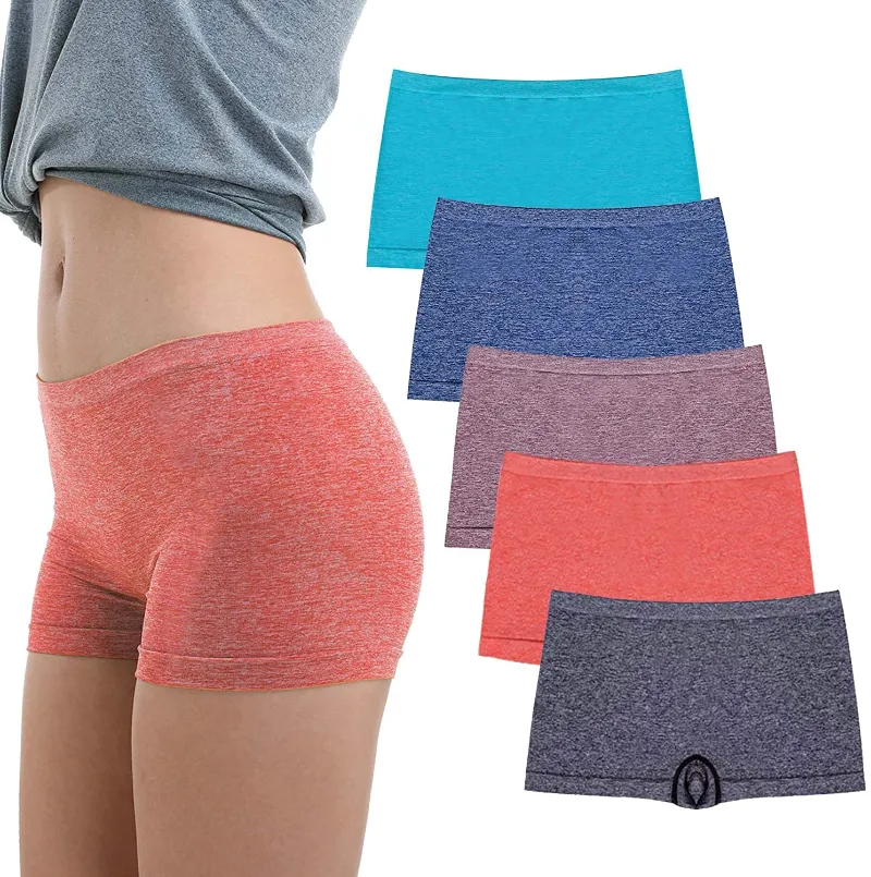 5 Pack Women's Boy Shorts Panties Seamless Nylon Underwear