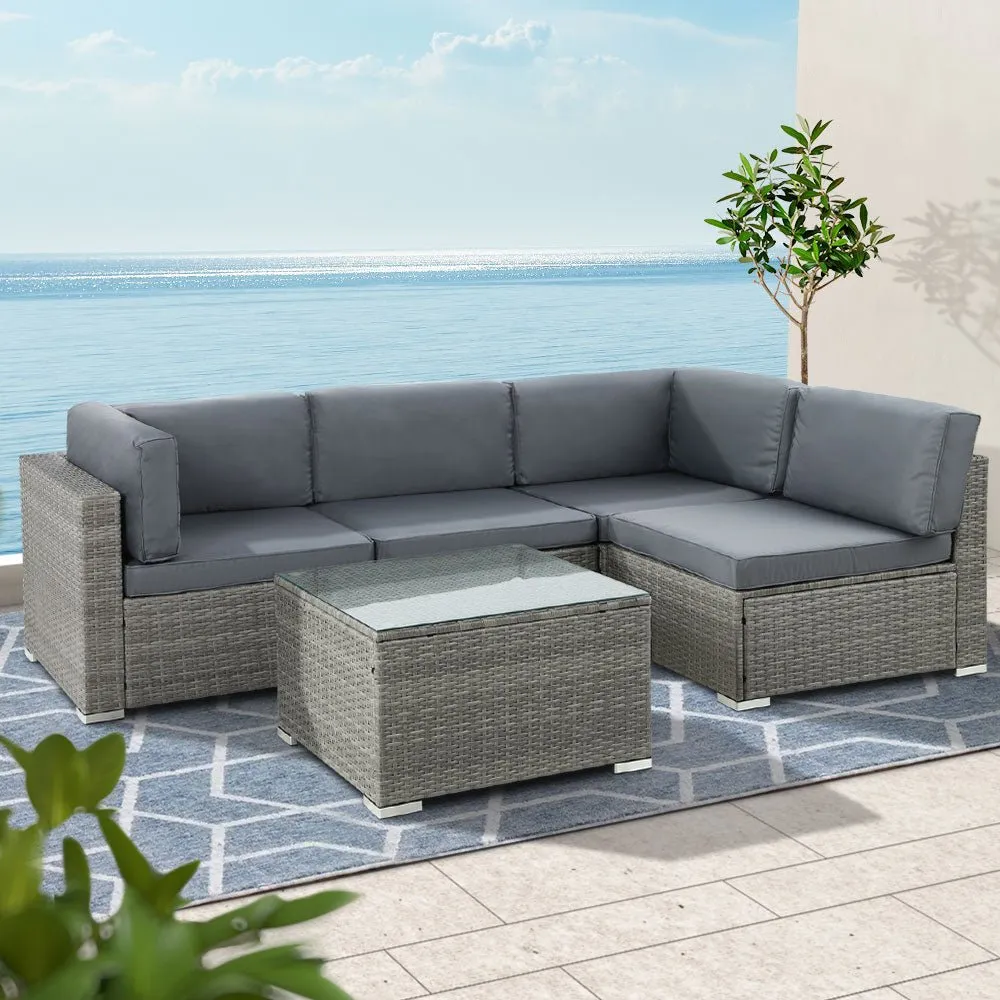 5 Piece Noosa Outdoor Wicker Sofa Set - Grey