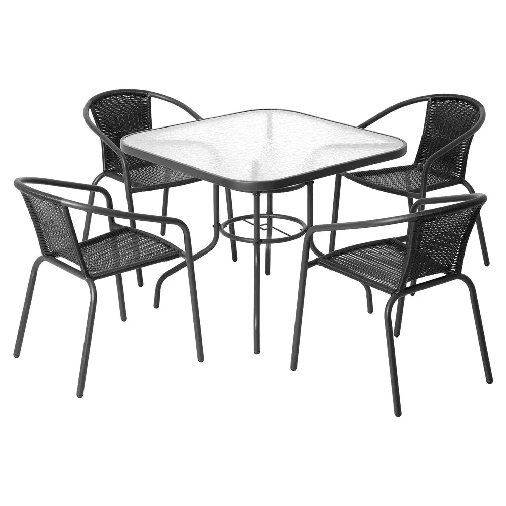 5 Piece Outdoor Dining Set with Stackable Chairs - Black