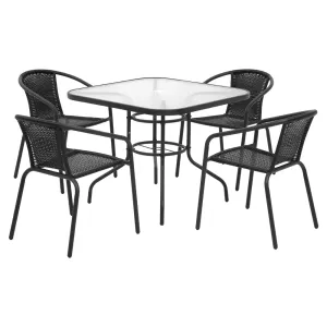 5 Piece Outdoor Dining Set with Stackable Chairs - Black