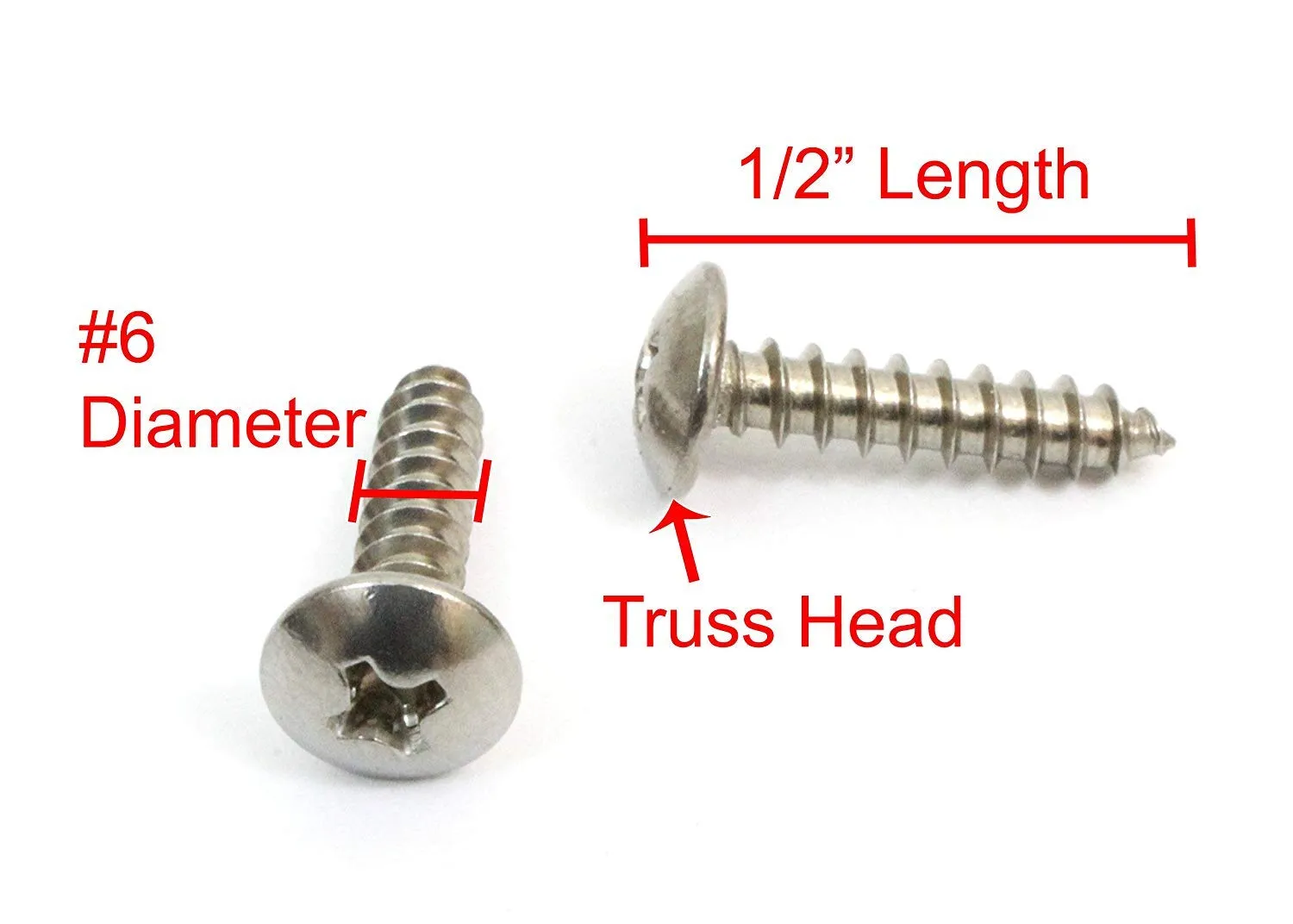 6 x 1/2" Stainless Truss Head Phillips Wood Screw (100pc) 18-8 (304) Stainless Steel