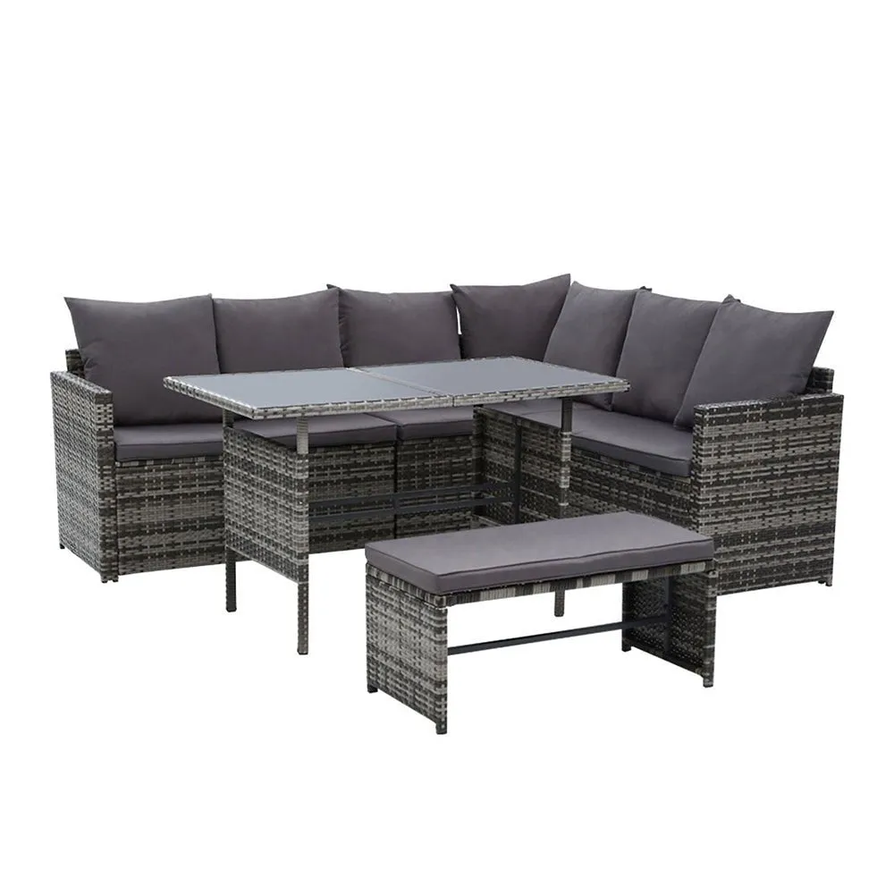 8 Seat Wicker Outdoor Lounge Setting with Storage Cover - Mixed Grey