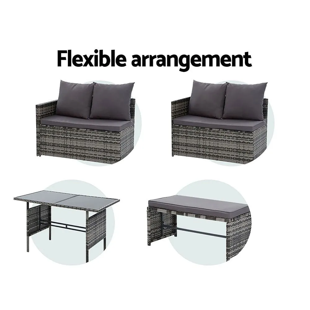 8 Seat Wicker Outdoor Lounge Setting with Storage Cover - Mixed Grey