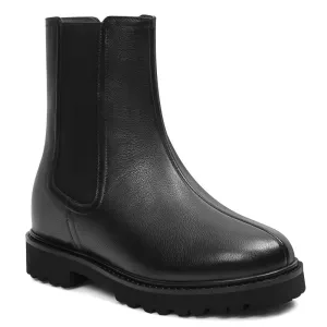 8CM/3.15 Inches CMR CHAMARIPA Women's Height Increasing Black Leather Slip-On Boots