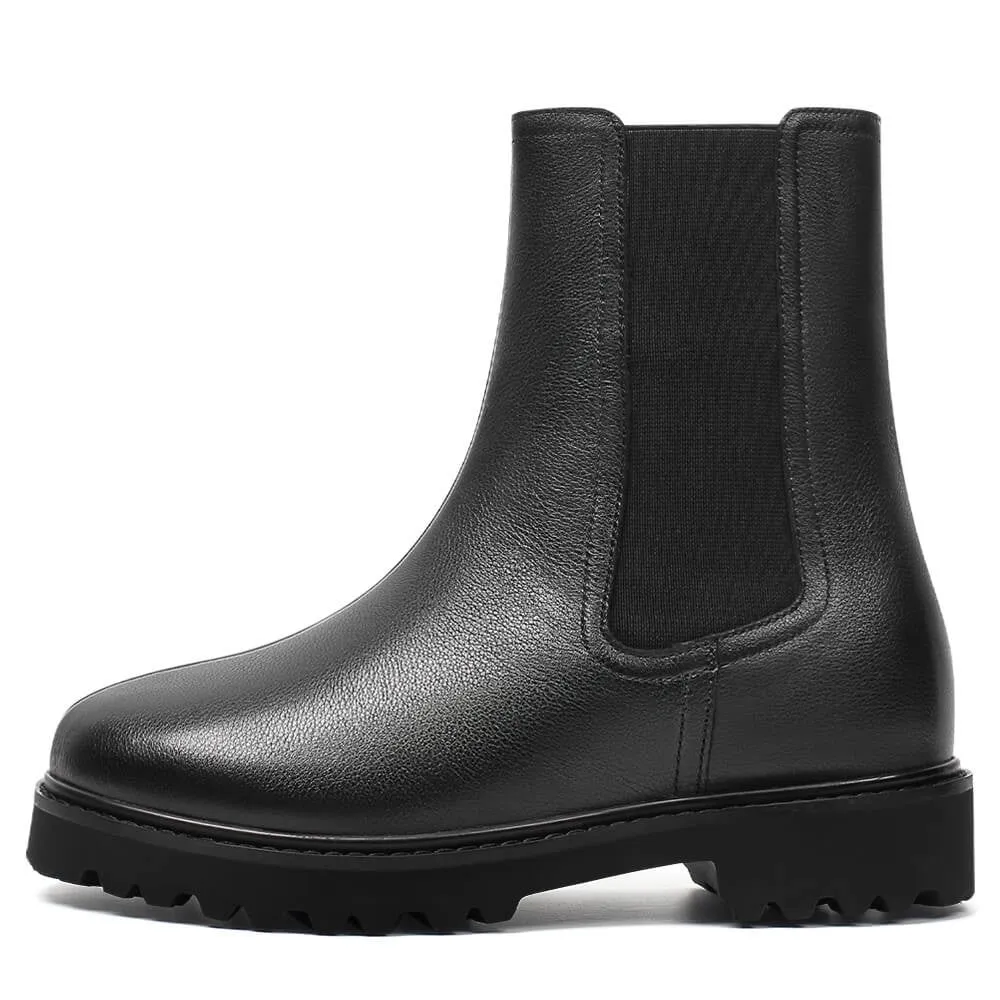 8CM/3.15 Inches CMR CHAMARIPA Women's Height Increasing Black Leather Slip-On Boots