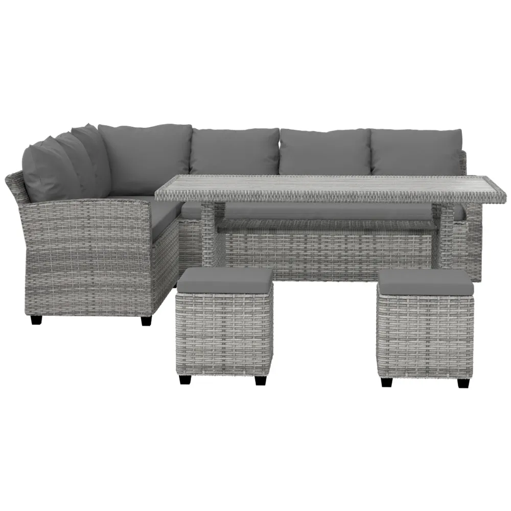 9 Seat Outdoor Wicker Lounge Dining Set - Mixed Grey