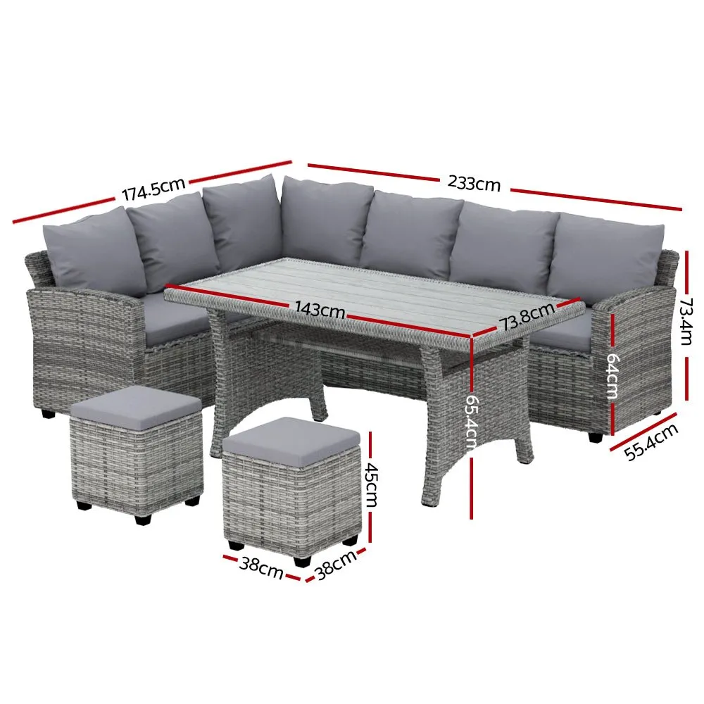 9 Seat Outdoor Wicker Lounge Dining Set - Mixed Grey