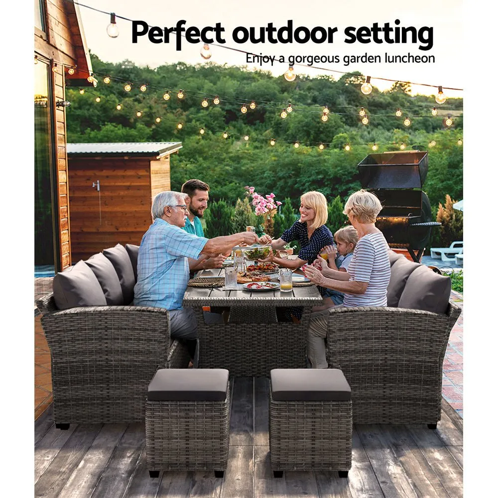 9 Seat Outdoor Wicker Lounge Dining Set - Mixed Grey