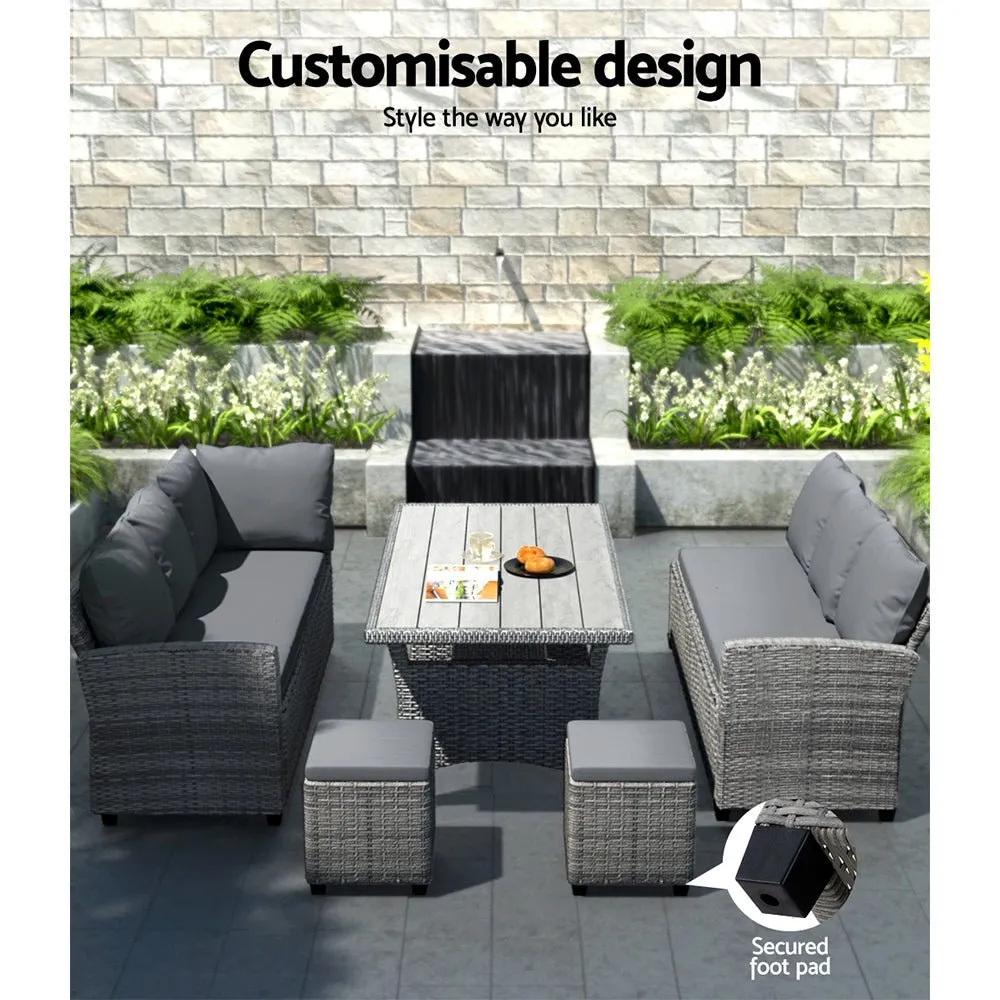 9 Seat Outdoor Wicker Lounge Dining Set - Mixed Grey