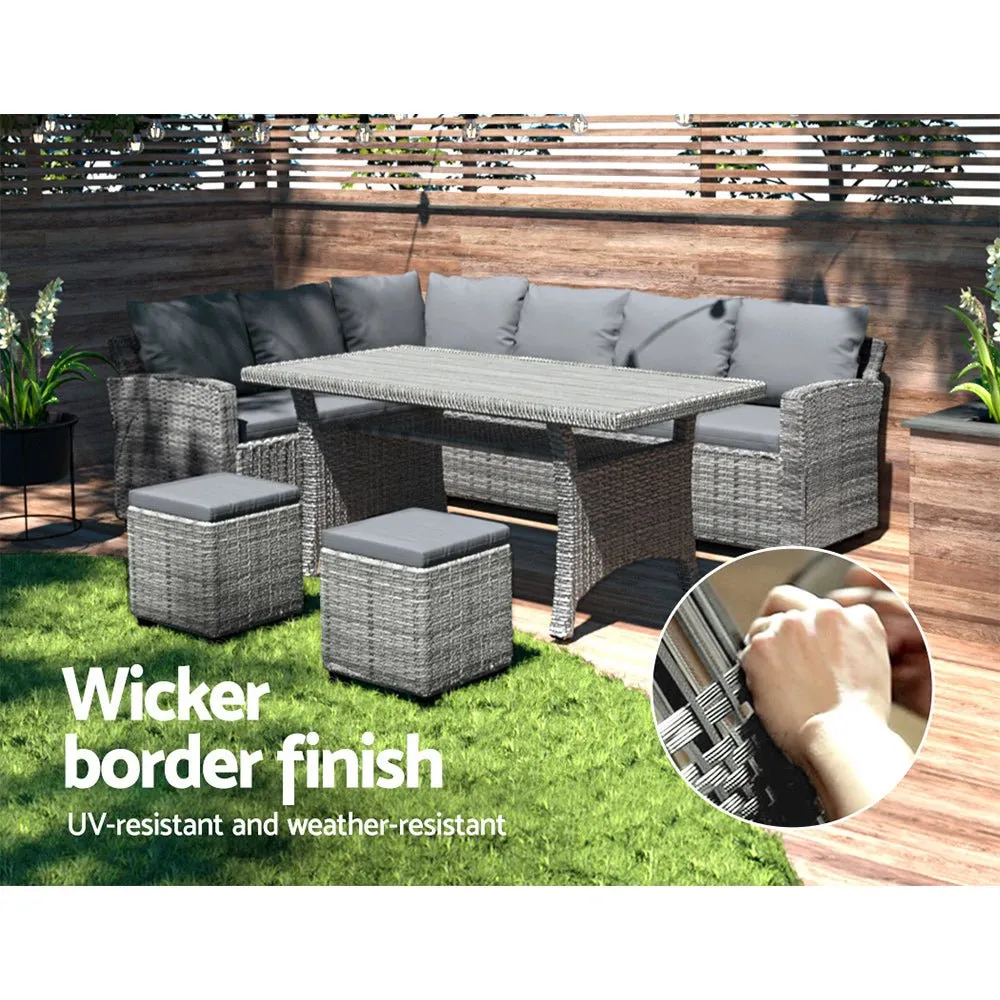 9 Seat Outdoor Wicker Lounge Dining Set - Mixed Grey