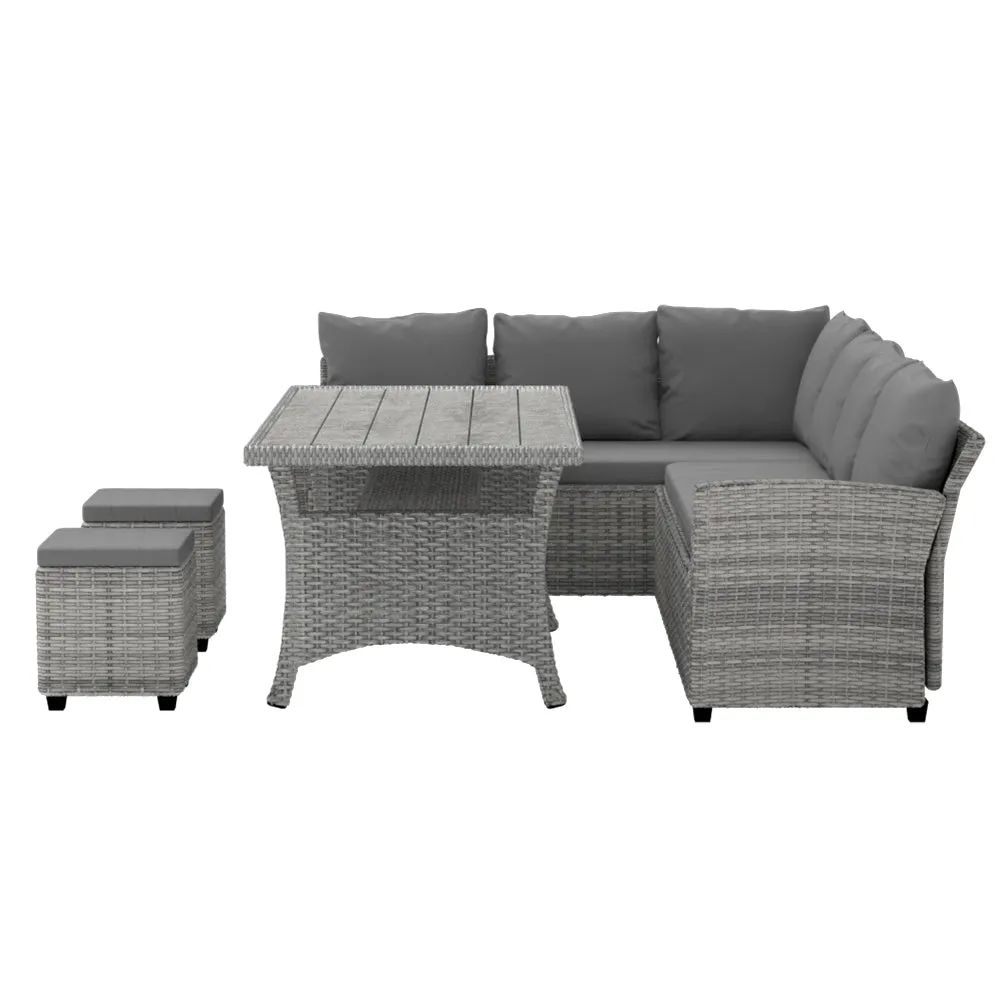 9 Seat Outdoor Wicker Lounge Dining Set - Mixed Grey