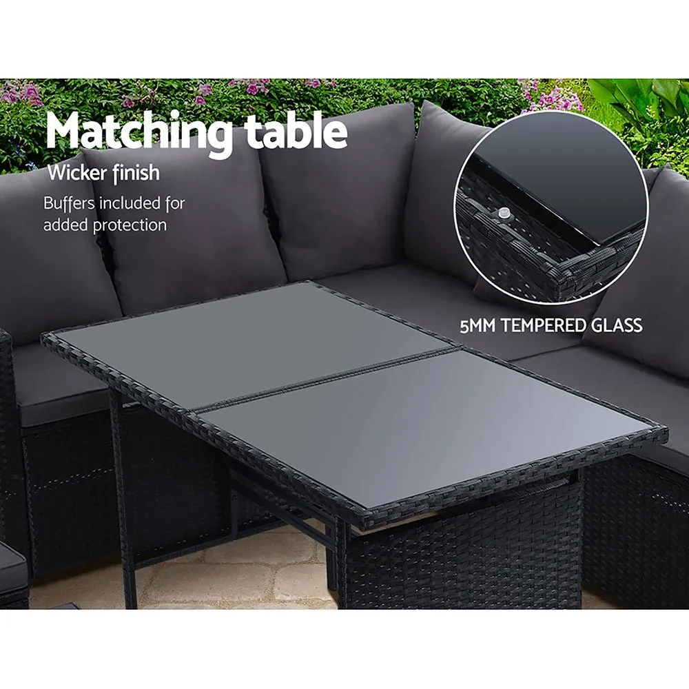 9 Seat Wicker Outdoor Lounge Setting - Black