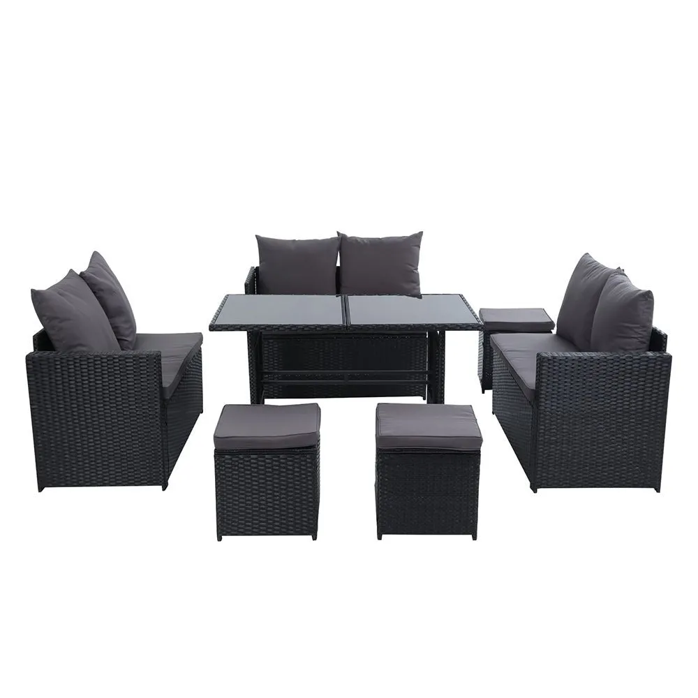 9 Seat Wicker Outdoor Lounge Setting - Black