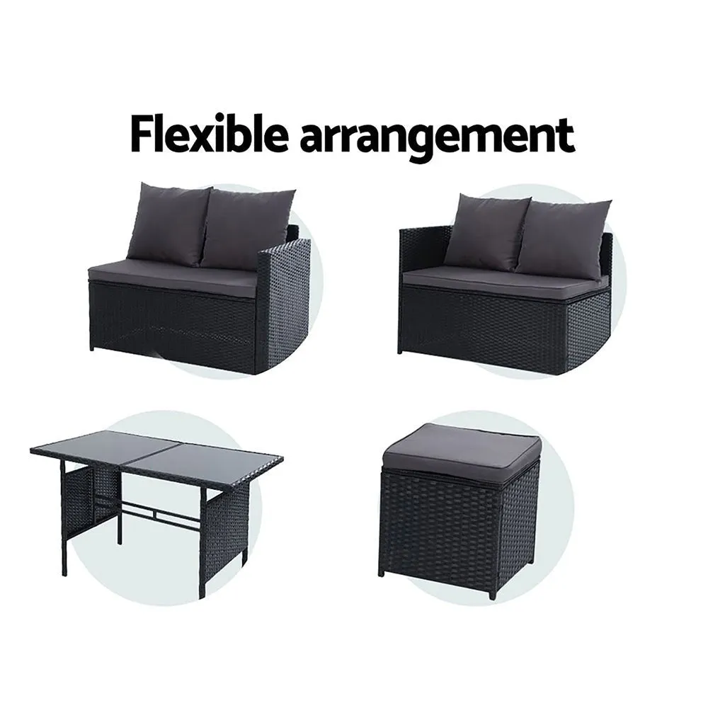 9 Seat Wicker Outdoor Lounge Setting - Black