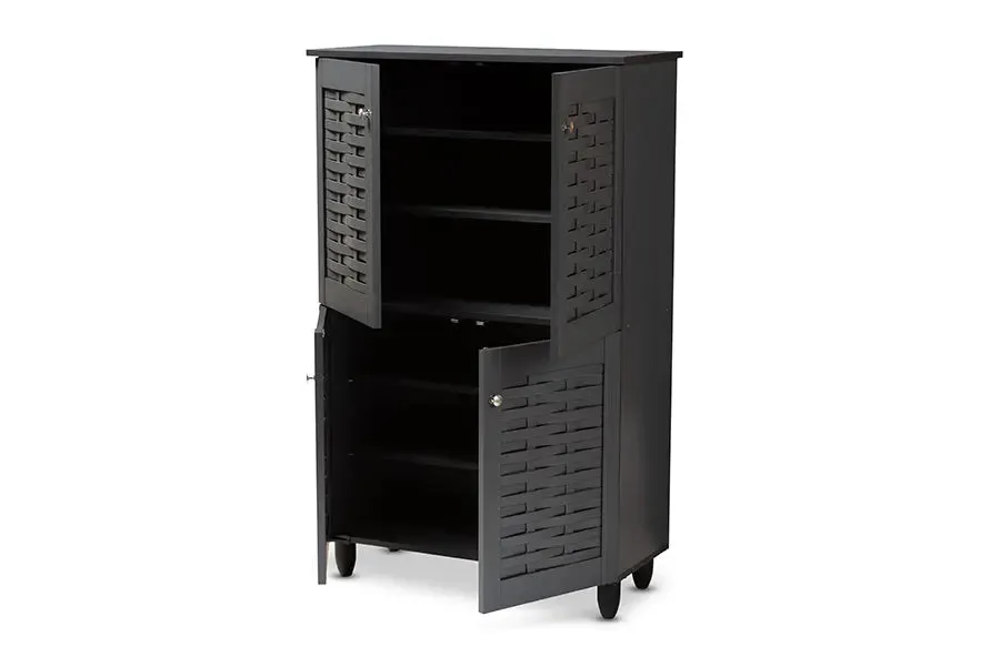 Acadia Dark Gray 4-Door Wooden Entryway Shoe Storage Cabinet