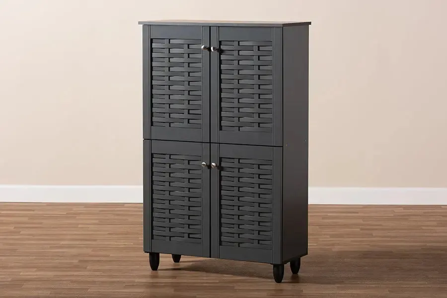 Acadia Dark Gray 4-Door Wooden Entryway Shoe Storage Cabinet