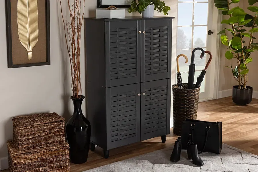 Acadia Dark Gray 4-Door Wooden Entryway Shoe Storage Cabinet