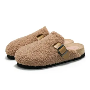 Advbridge Women Fleeces Cork Slippers Autumn Winter Female Comfortable Mules Shoes Ladies Soft Home Shoes Outdoor Non Slip Slides