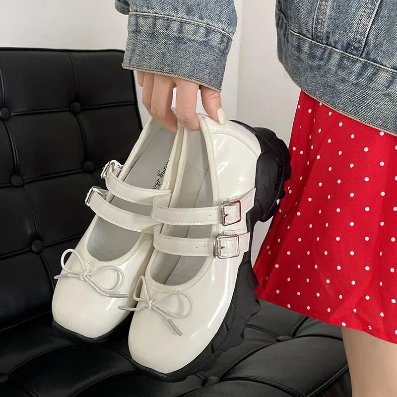 Aiertu Chunky Women Mary Jane Shoes Fashion Elegant Shallow Butterfly-knot Shoes Ladies Outdoor Street Style Thick Heel Shoes