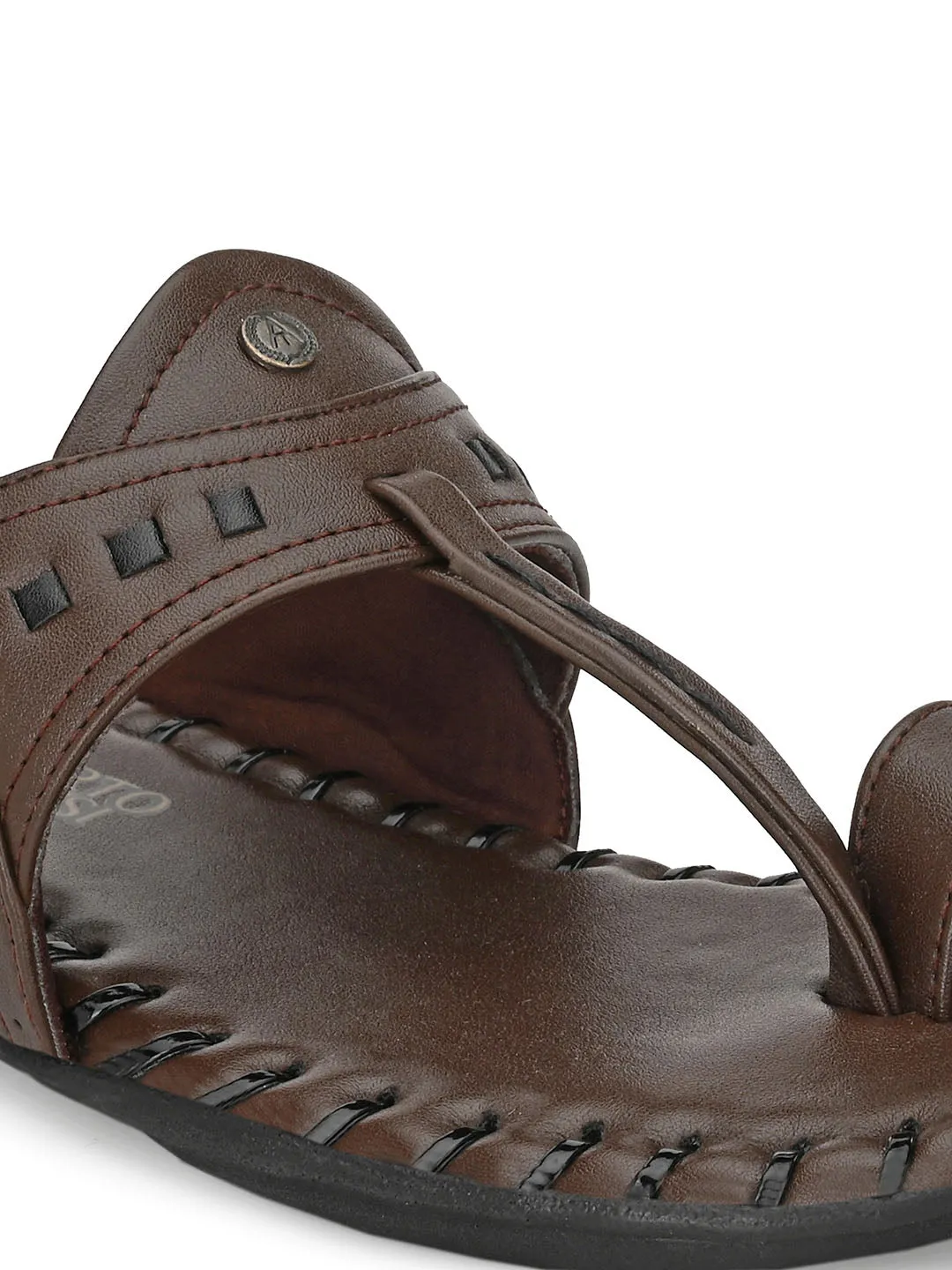 Alberto Torresi Men's Dark Brown Kolhapuri Thong Slipper