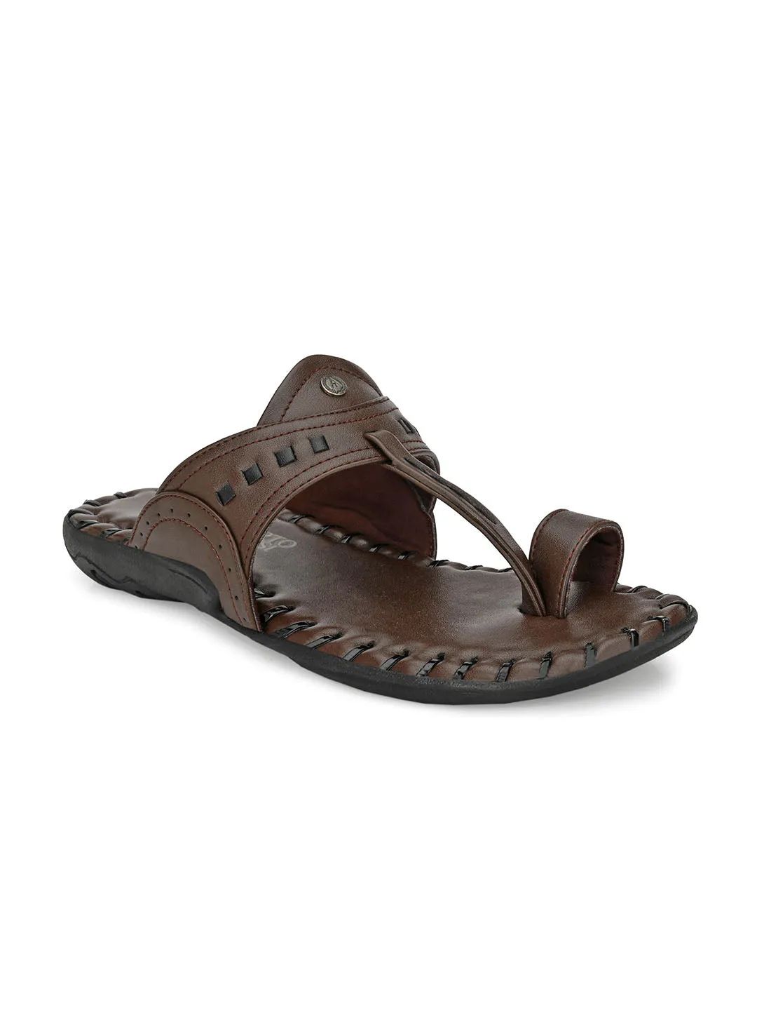 Alberto Torresi Men's Dark Brown Kolhapuri Thong Slipper