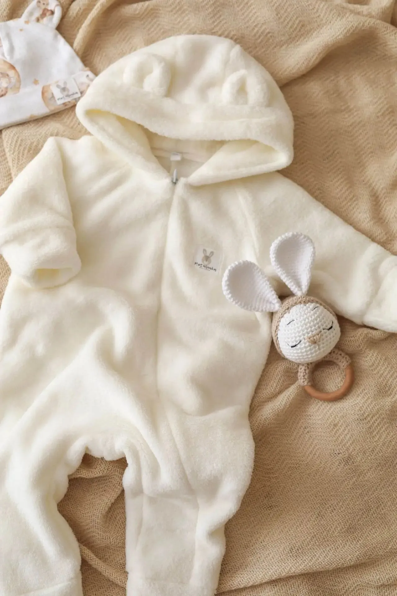 All-in-one Fleece Baby Pramsuit - Cream (0-12 months)