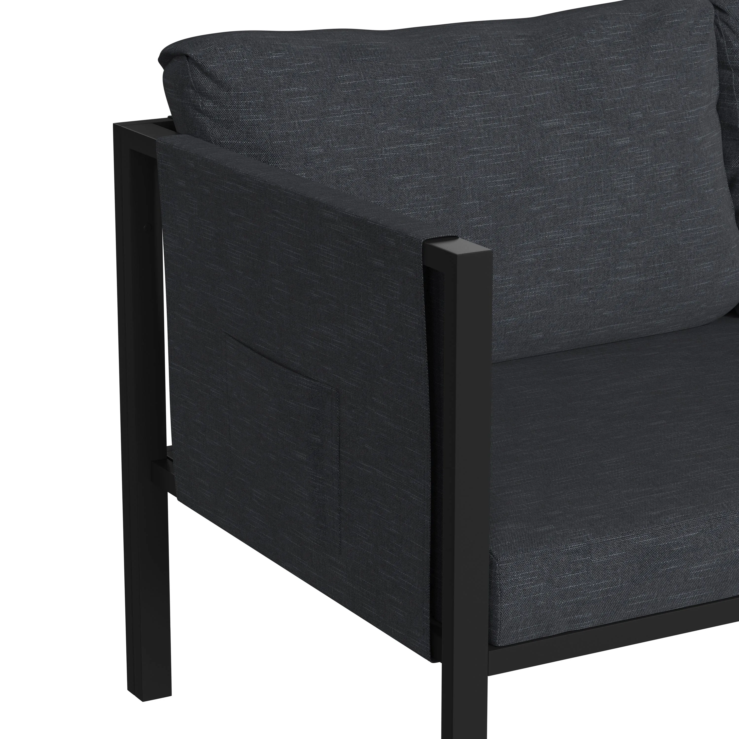 Amy Black Metal Indoor/Outdoor Patio Love Seat with Storage Pockets