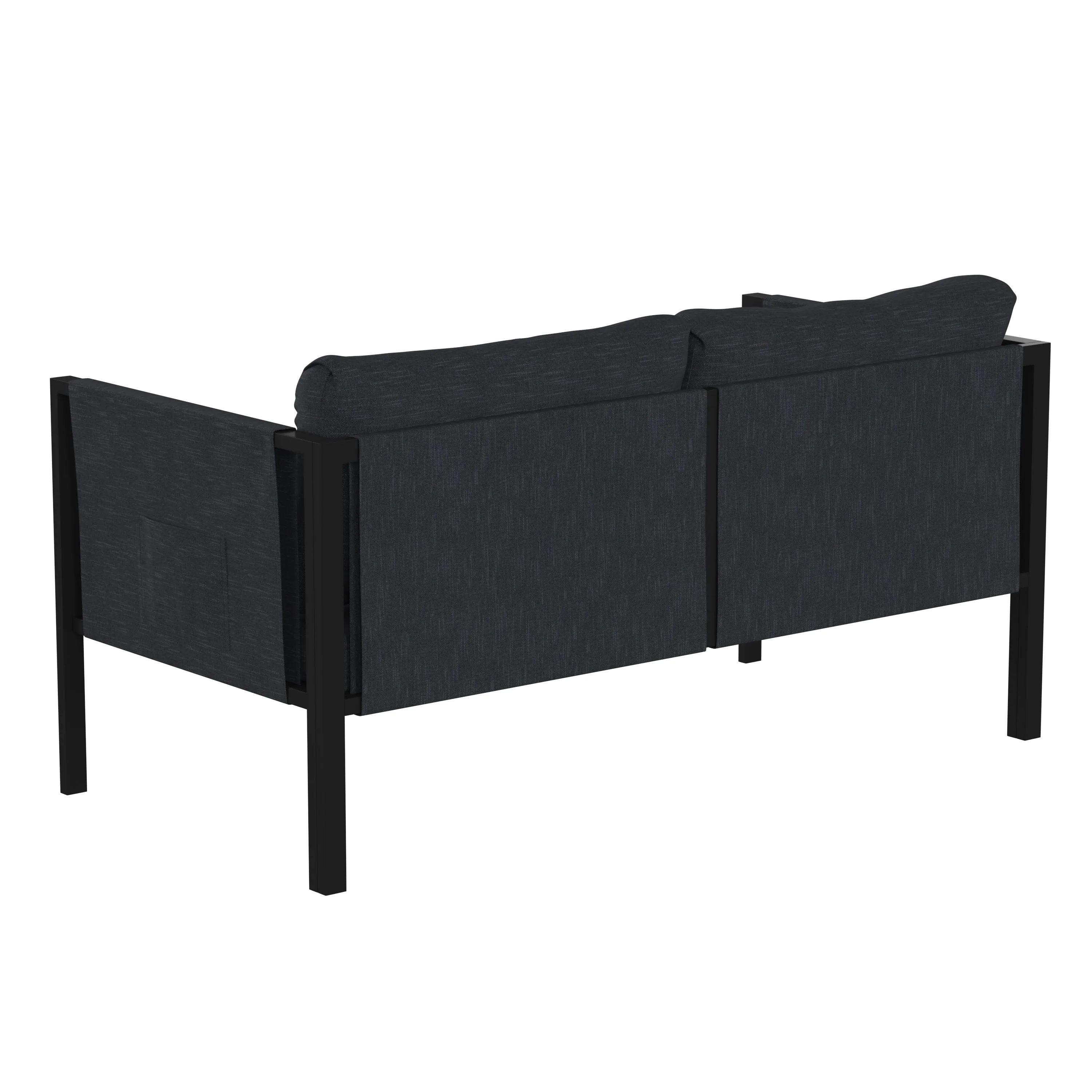 Amy Black Metal Indoor/Outdoor Patio Love Seat with Storage Pockets