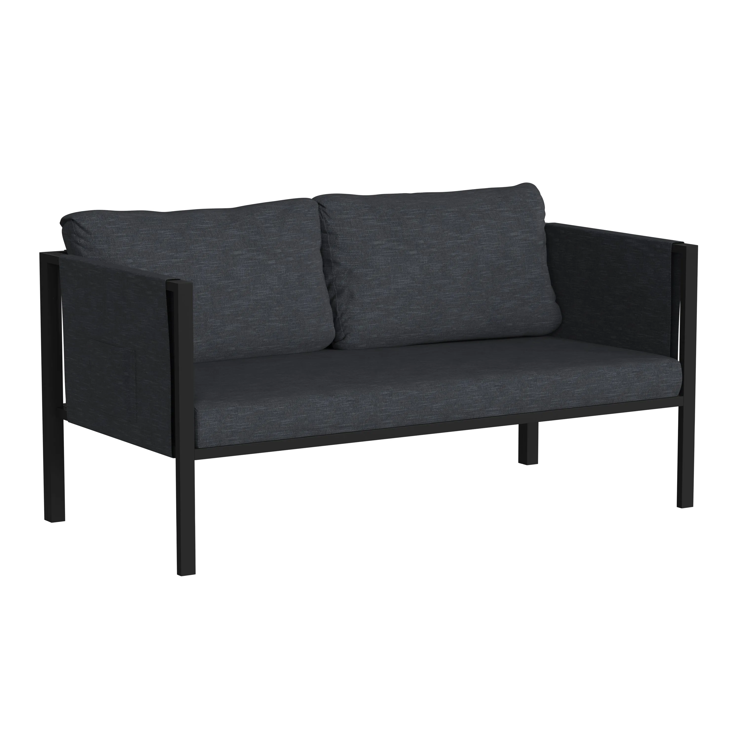 Amy Black Metal Indoor/Outdoor Patio Love Seat with Storage Pockets